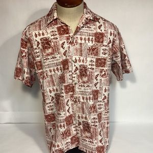 Go Barefoot Hawaiian button up Tropical Fish shirt mens size large made in USA